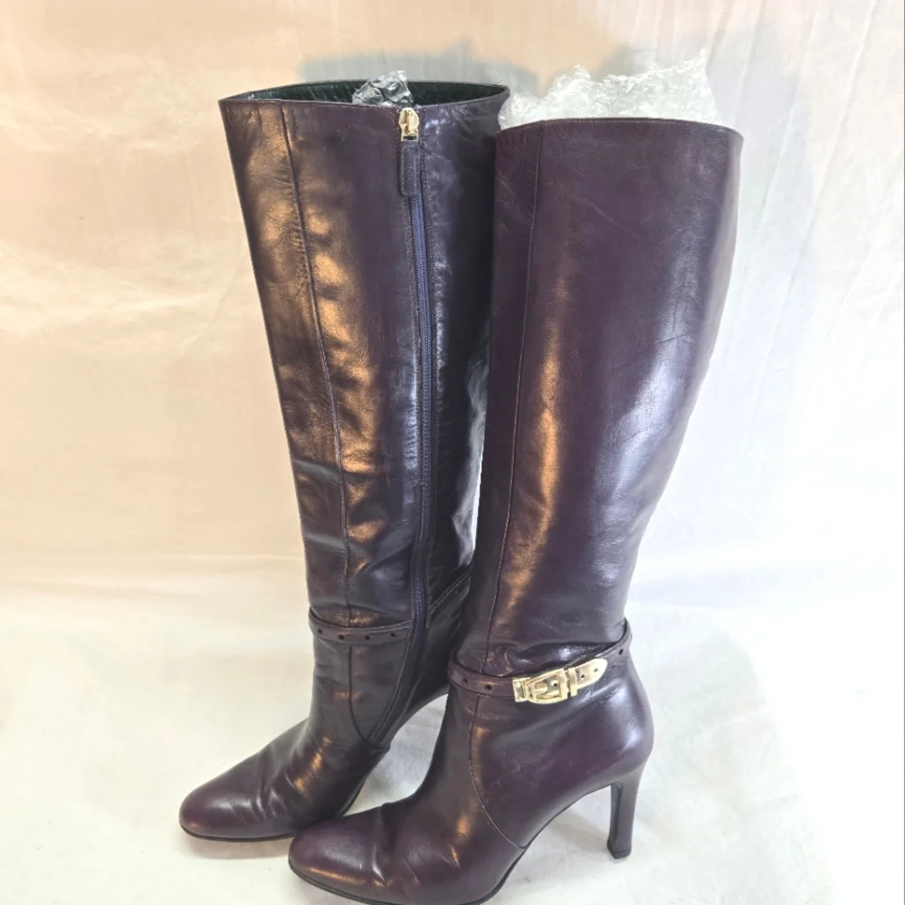 Vintage Gucci Women’s Size 7.5 Long Leather Purple Heels Boots - Picture 3 of 15